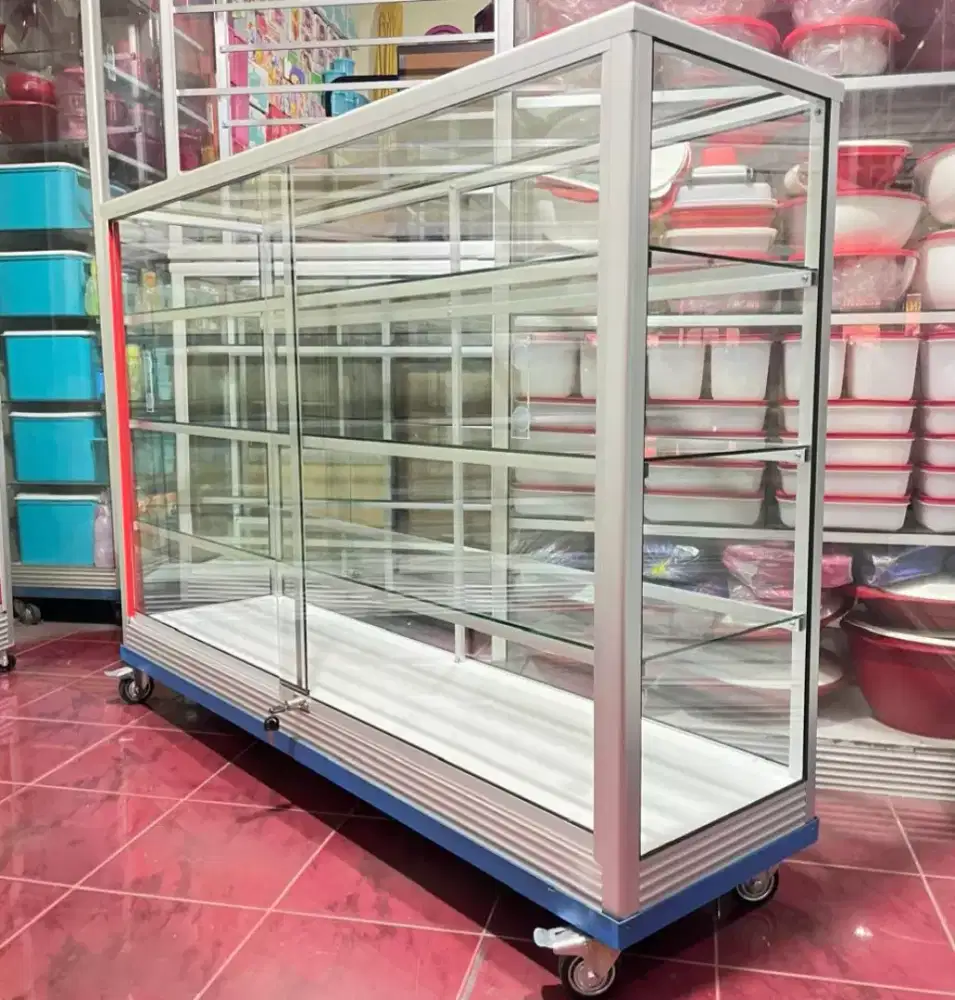 Etalase Ukuran 1,5Mx1M PAKE RODA BESAR & SIKU BESI Untuk Usaha