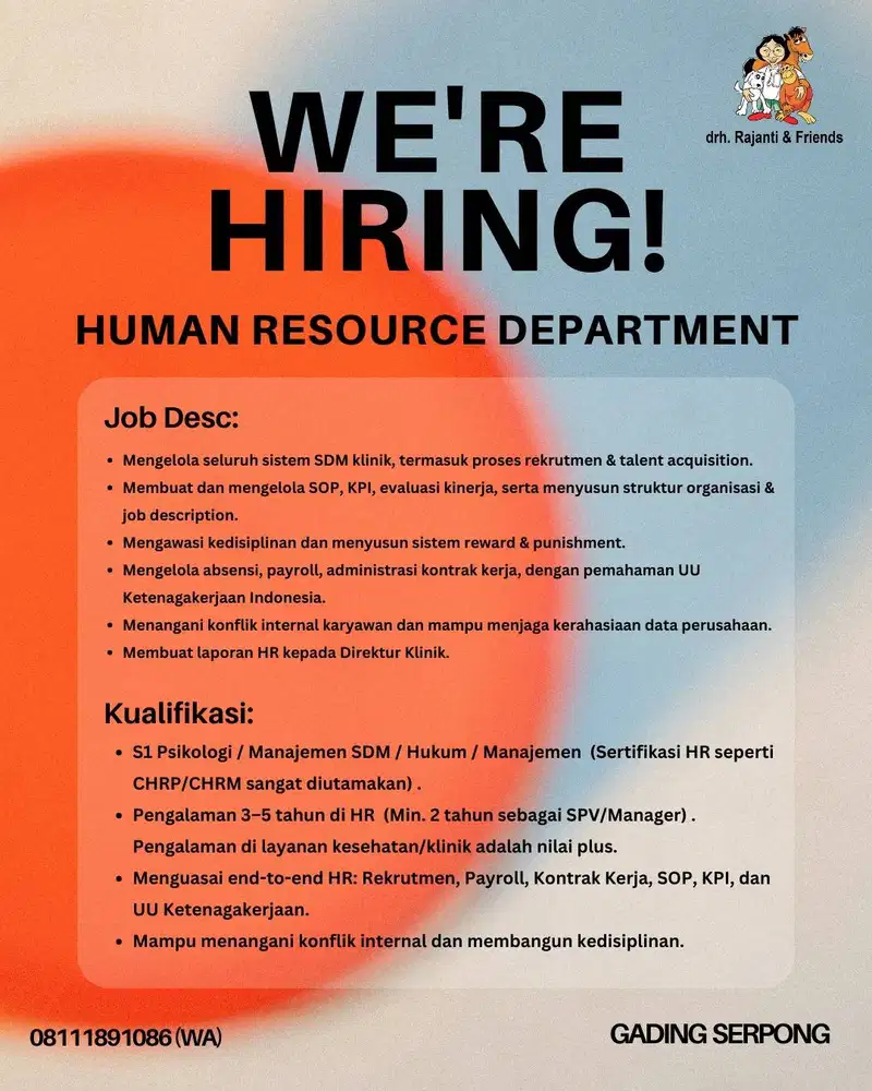 WE'RE HIRING HUMAN RESOURCE DEPARTMENT