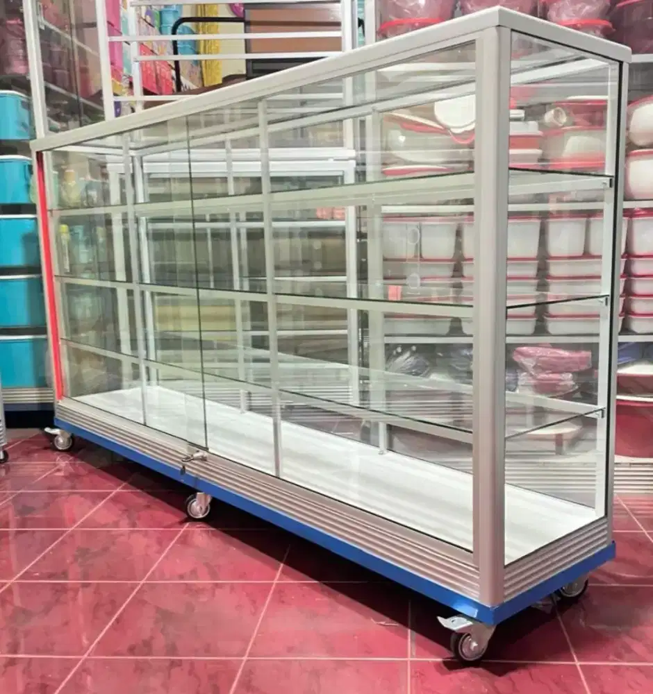 Etalase Pakai RODA BESAR & SIKU BESI Panjang 2M Barang Baru