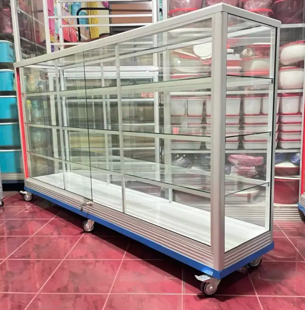 Etalase Pakai RODA BESAR & SIKU BESI Panjang 2M Untuk Usaha...