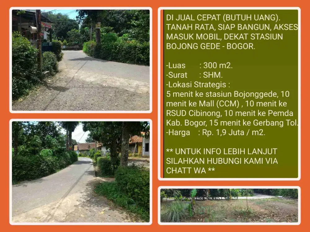 Tanah SHM di Bojonggede-Bogor 300 m² Area Berkembang