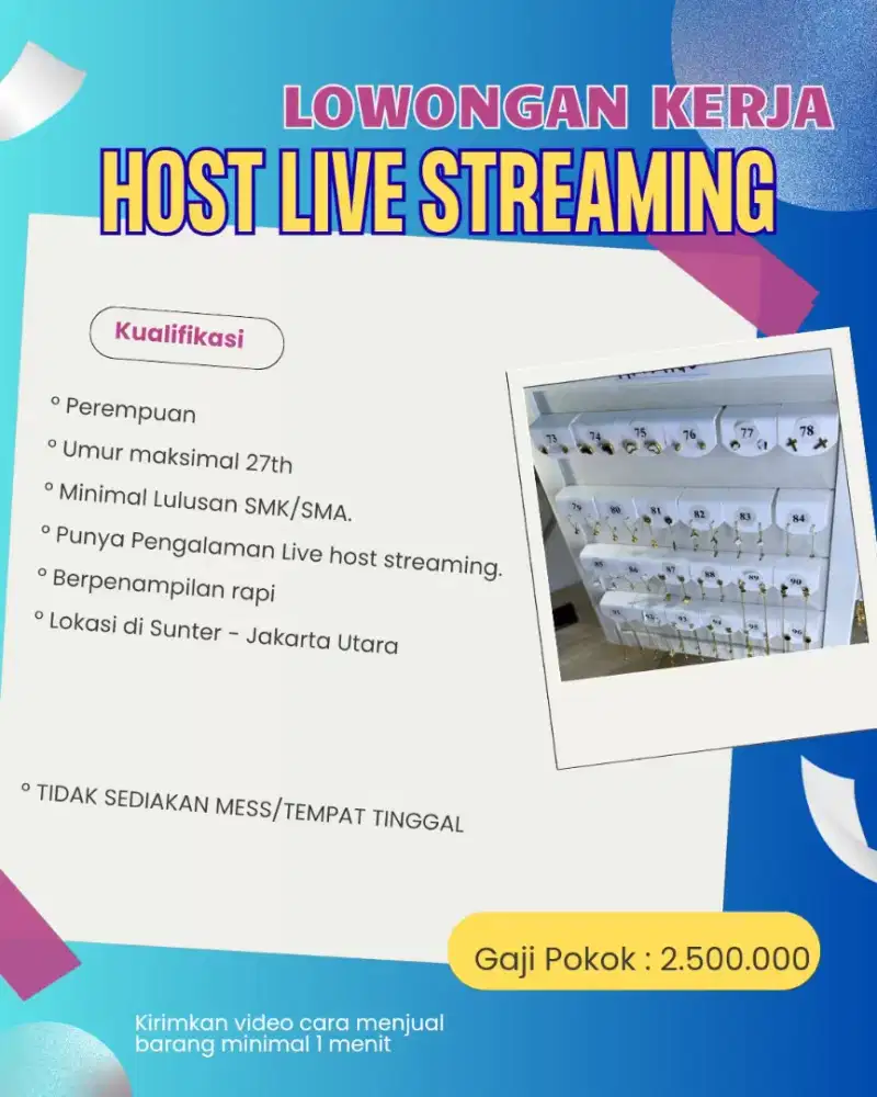Lowongan kerja host live dibutuhkan cepat.
