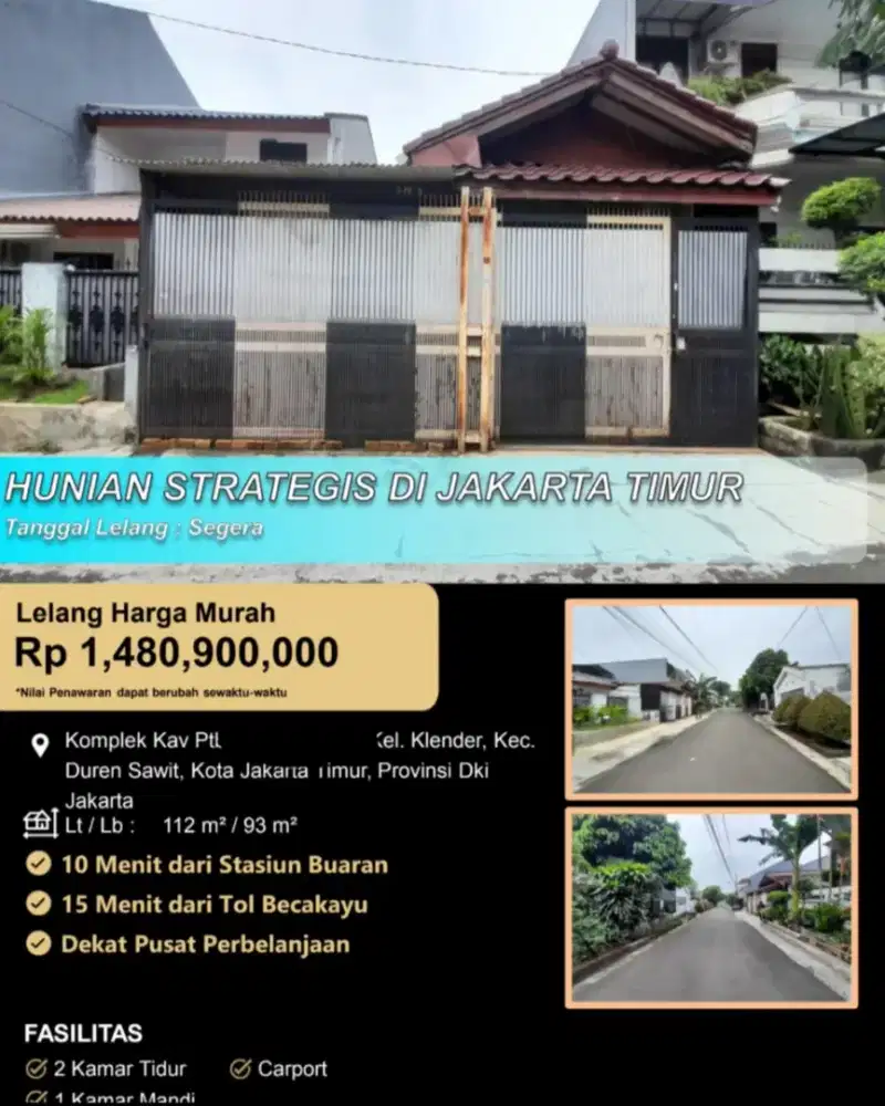 Dijual Rumah Komplek Kav Ptb Klender