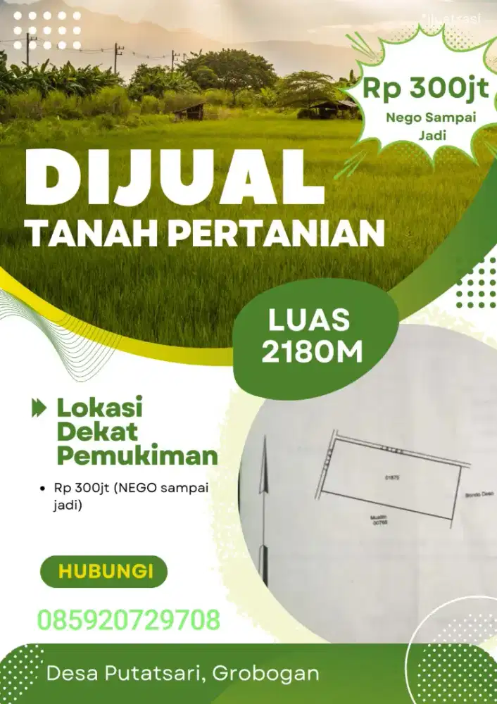 Tanah sawah seluas 2180m²