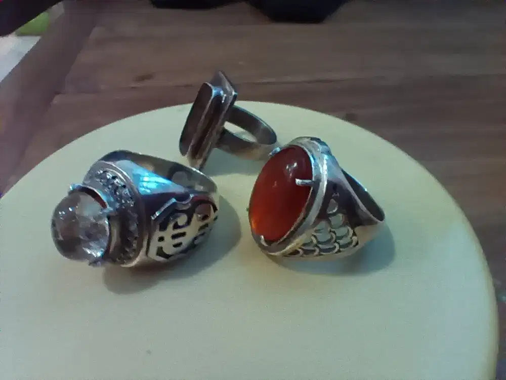 3 Biji Cincin Perak Berat Total 37 gram isi Quartz Kristal & Akik Madu