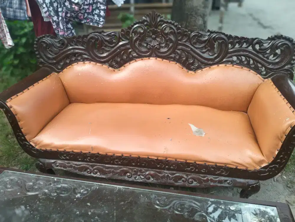 set kursi tamu jati Jepara asli gajah, diganti kain baru lagi