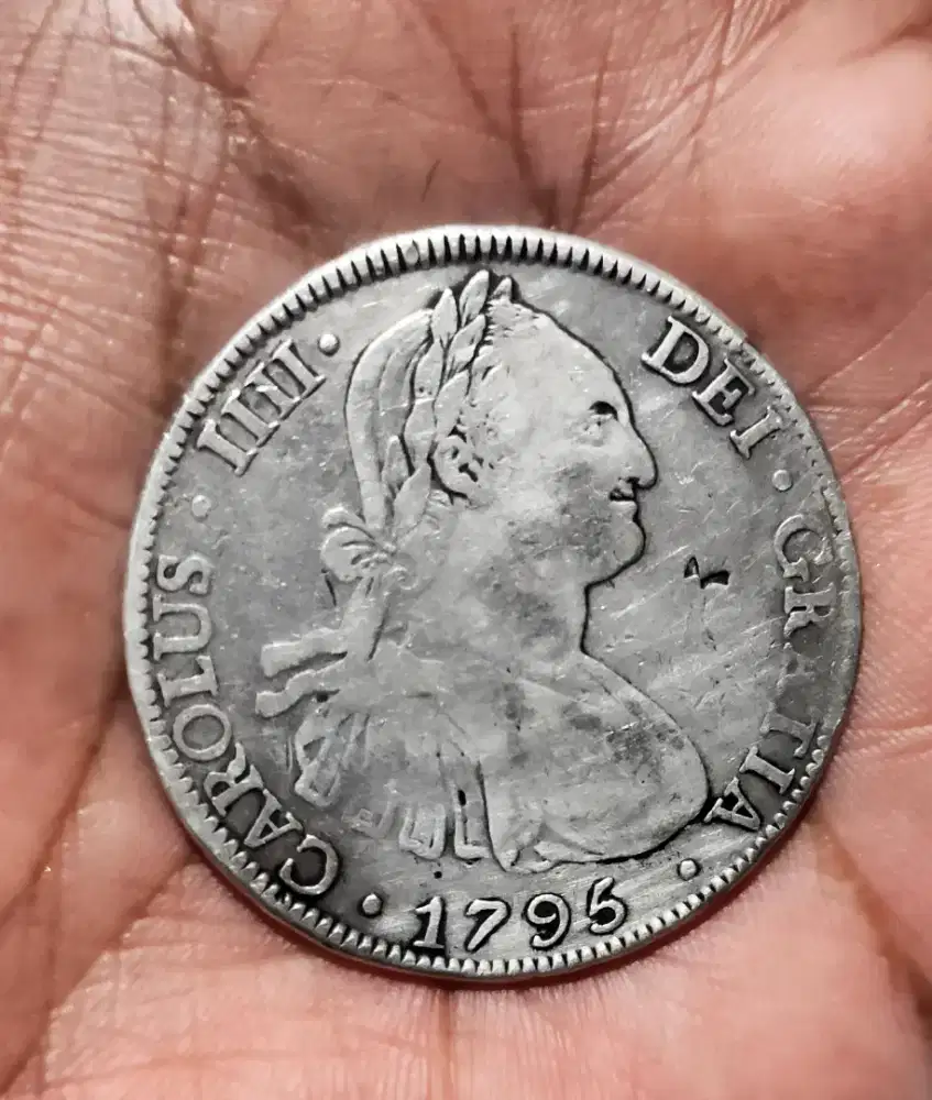 Koin kuno langka Perak Spanyol 1795 – Carlos IIII – 8 Reales Potosi