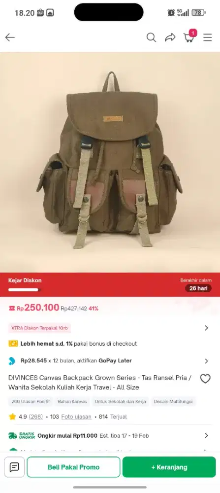 DAVINCES KANVAS BACKPACK DARK BROWN