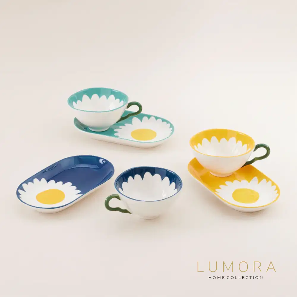 Premium Set Mangkok dan Tatakan Keramik Motif Bunga