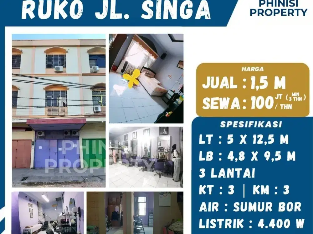 Dijual Ruko Tengah Kota Jalan Singa