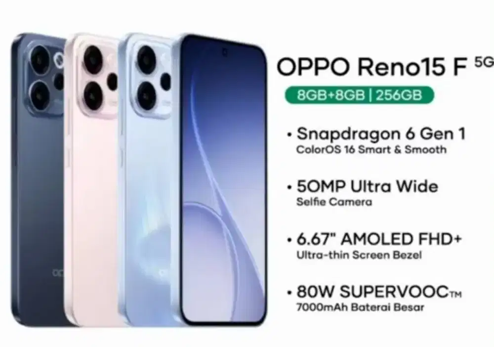 Oppo Reno 15F 5G 128Gb/256Gb Kredit Free 1x cicilan