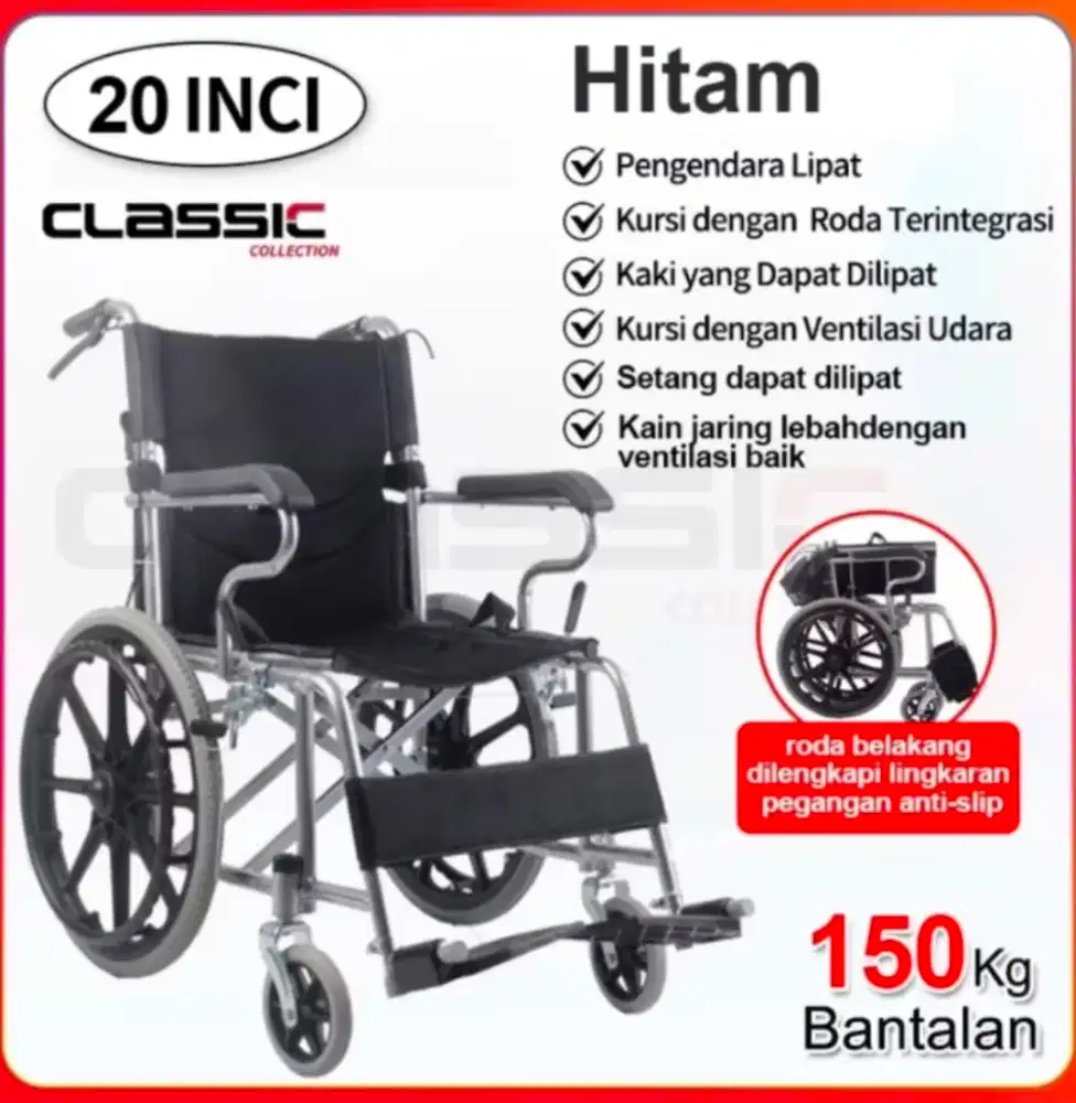 Kursi Roda 20 Inci / Lipat Portable Traveling / Medis