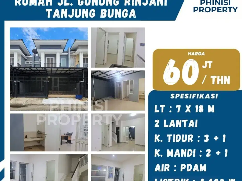 Disewakan Rumah 2 Lantai Jalan Gunung Rinjani Tanjung Bunga