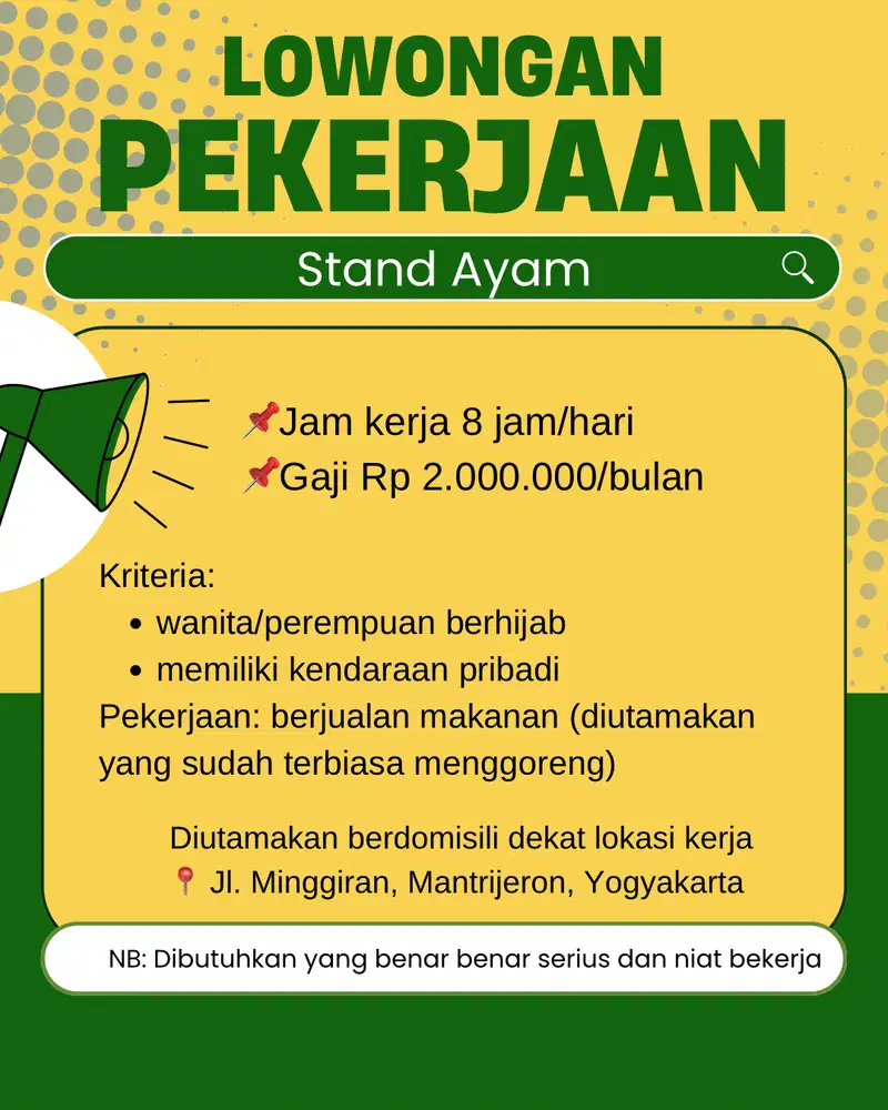 LOWONGAN KERJA (DIBUTUHKAN SEGERA)