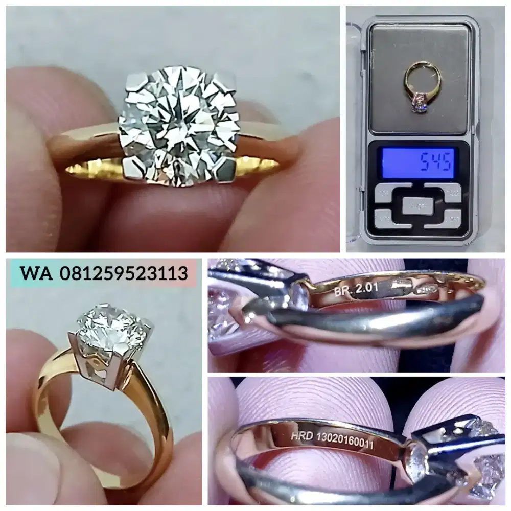 Cincin Emas Berlian Eropa 2.01cts Gold Diamond Solitare 18K 75%