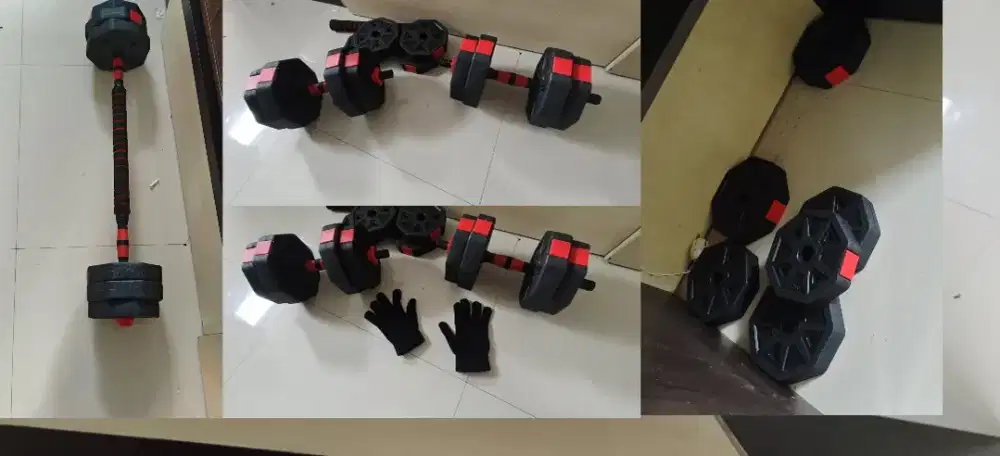 barbel dan dumbel (dapat disesuaikan)