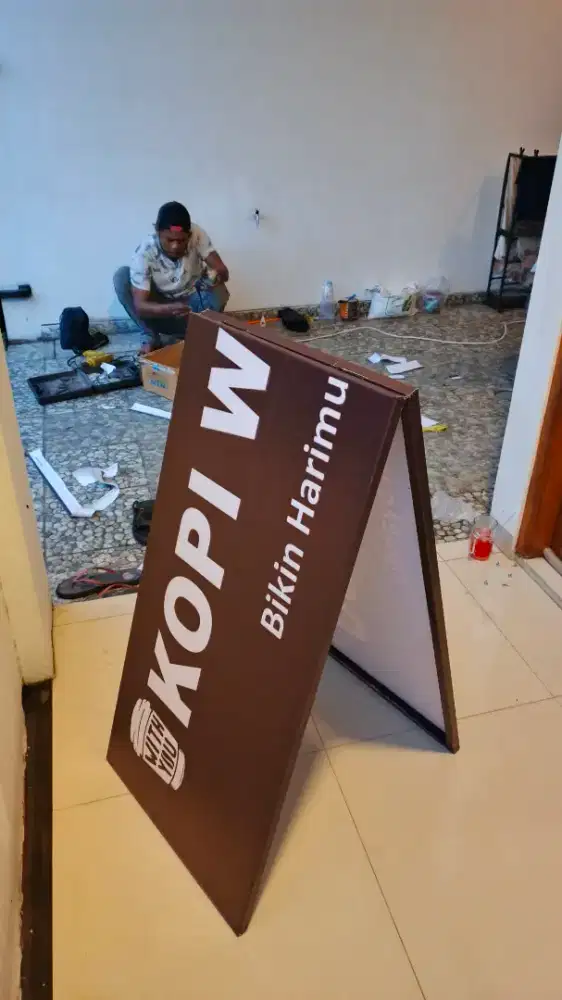 Plang papan nama lipat coffeeshop unt kuliner UMKM bahan kayu & besi