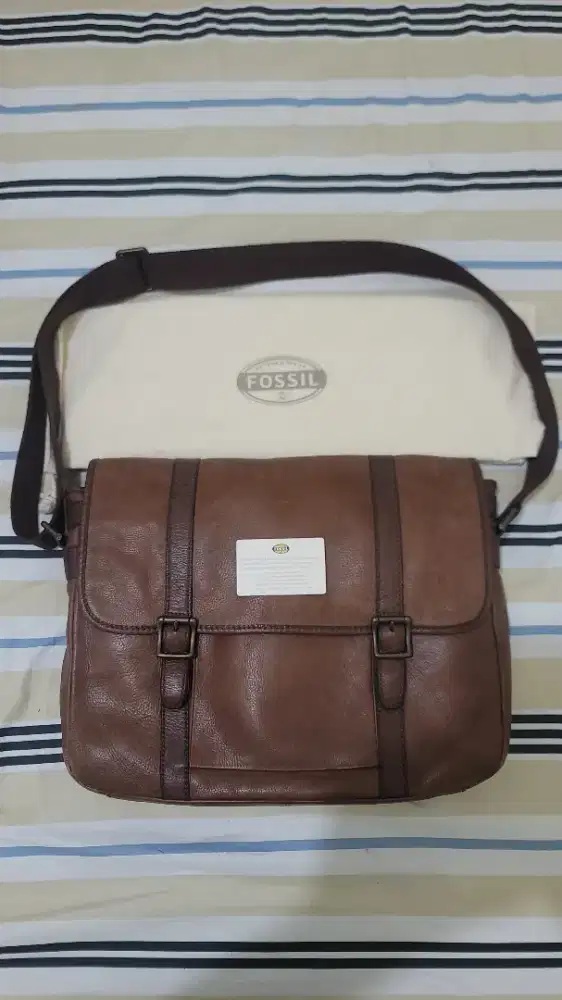 Tas Slempang Fossil Messenger Bag Unisex Full Leather Besar Original