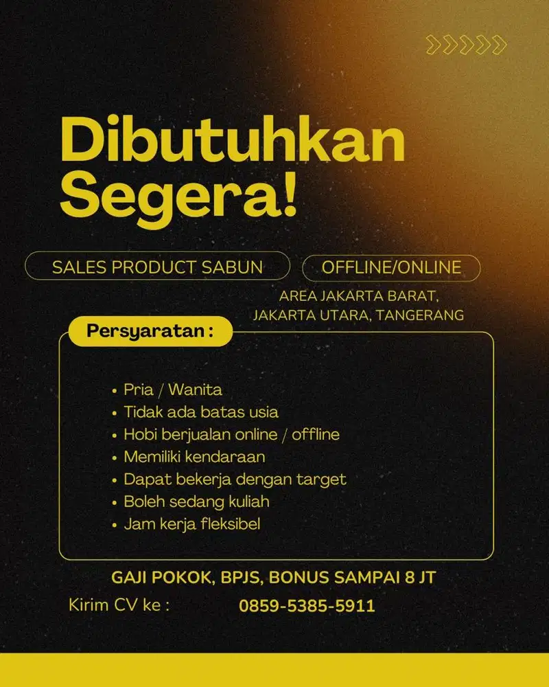 LOWONGAN SALES SABUN FREELANCE/Part Time/Full Time