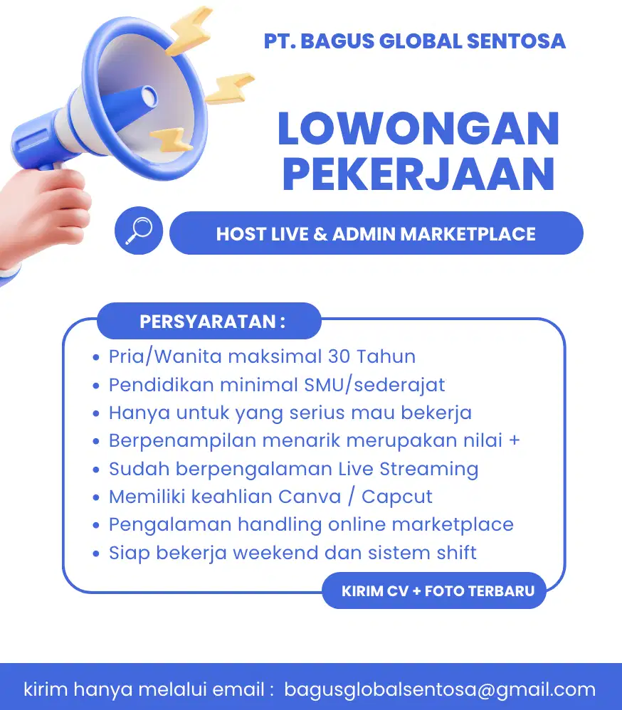 Lowongan Pekerjaan Dicari Host Live Streaming & Admin Marketplace