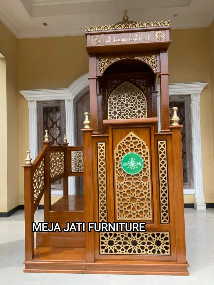 mimbar masjid kubah solid kayu jati