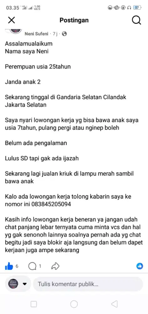 Mencari pekerjaan yang bisa bawa anak 7tahun