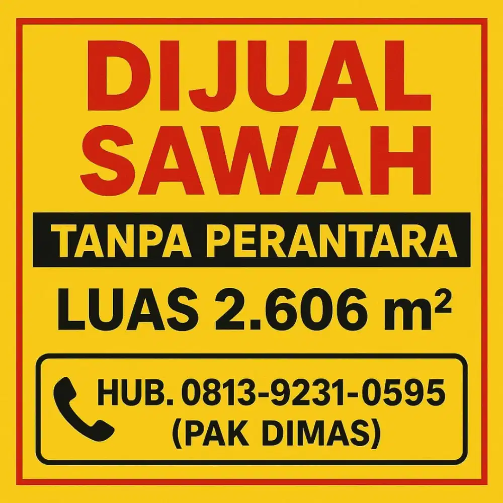 Dijual Cepat Sawah ( SHM ) Nego