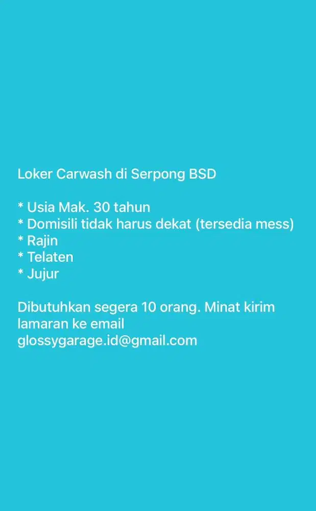 Loker Carwash di Serpong BSD