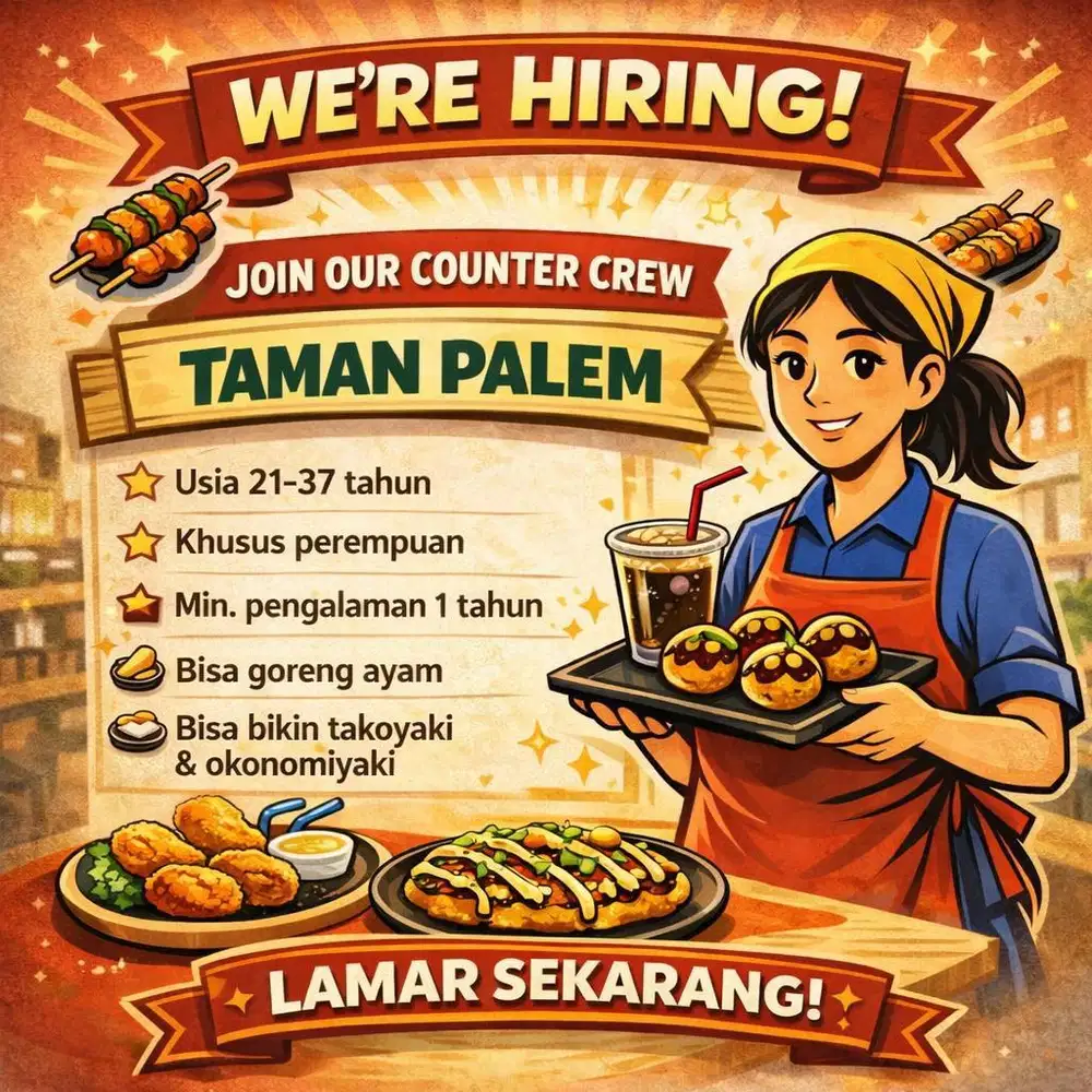 dicari crew masak di booth