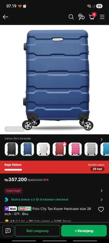 Koper warna biru 28 inch