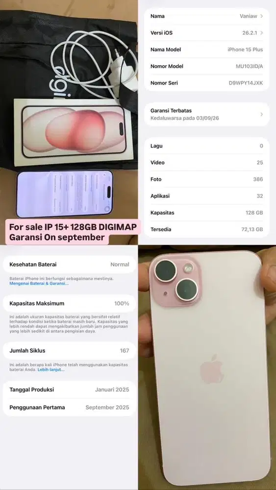 For sale iphone 15 plus 128GB Garansi resmi digimap