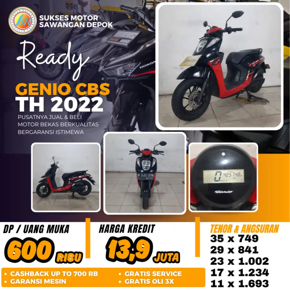 MULUS BERGARANSI HONDA GENIO CBS TH 2022 BISA CASH KREDIT DP 600 RIBU