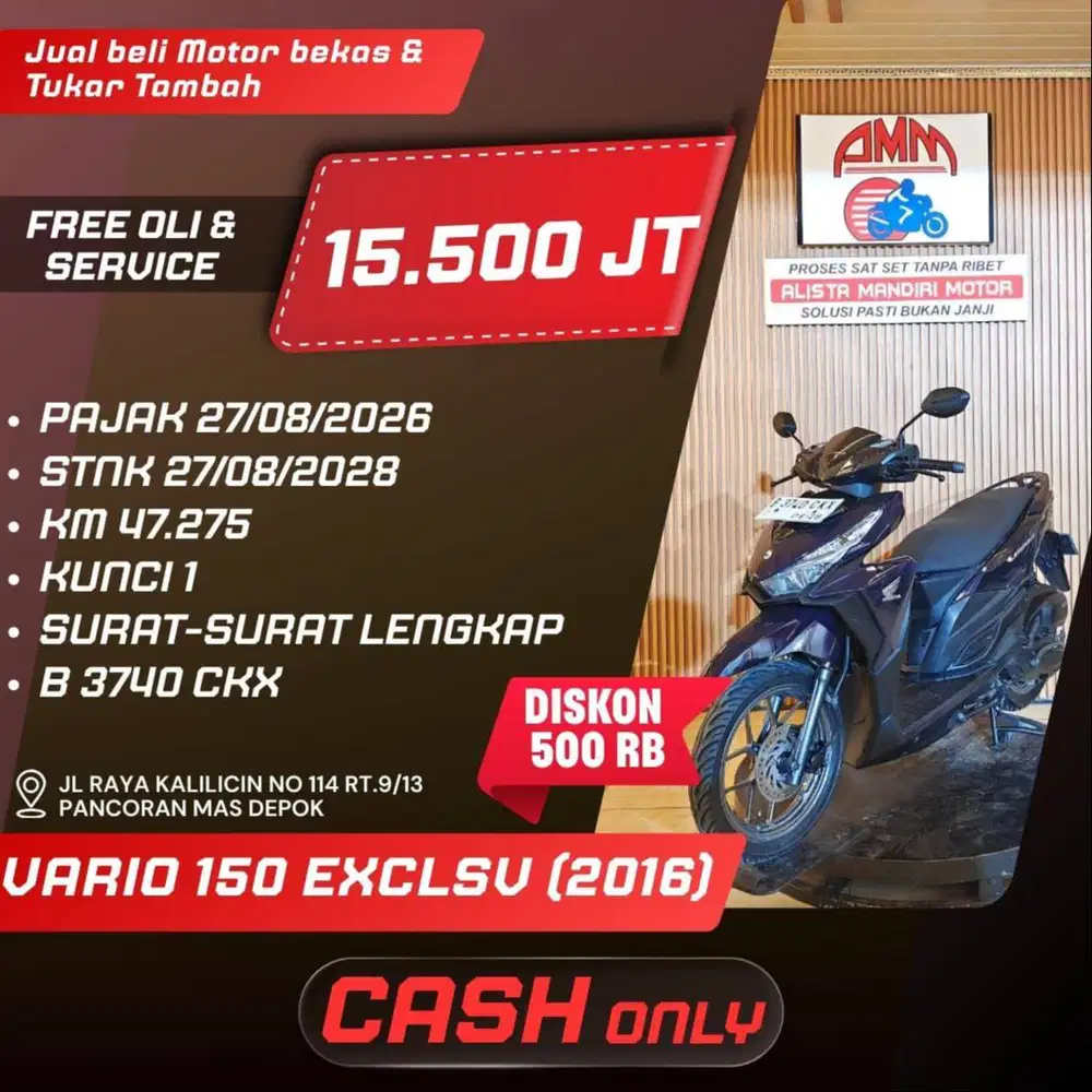 VARIO 150 EXCSV 2016 PAJAK ON BISA CASH/TRADE IN/PAKAI CC/PAYLATER