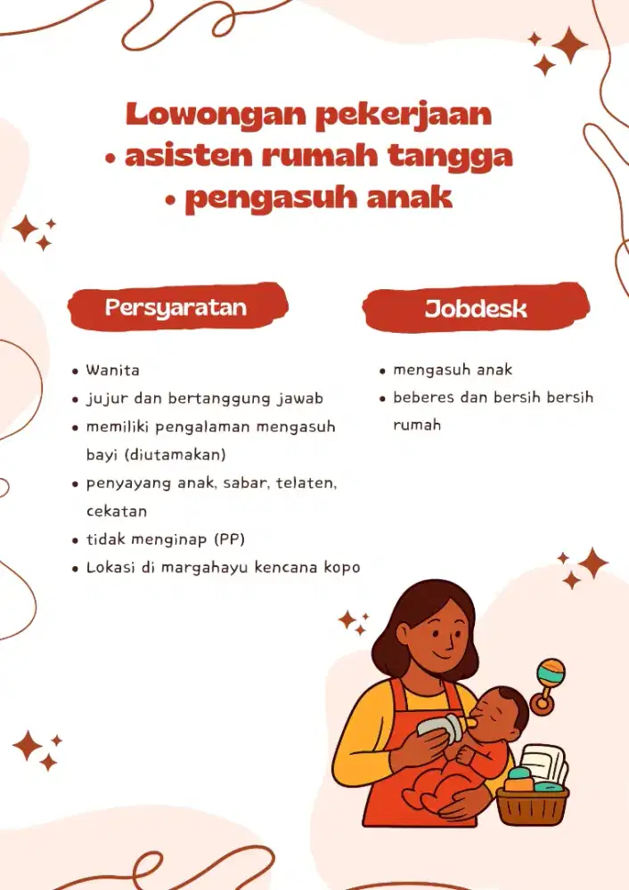 Lowongan asisten rumah tangga dan pengasuh bayi