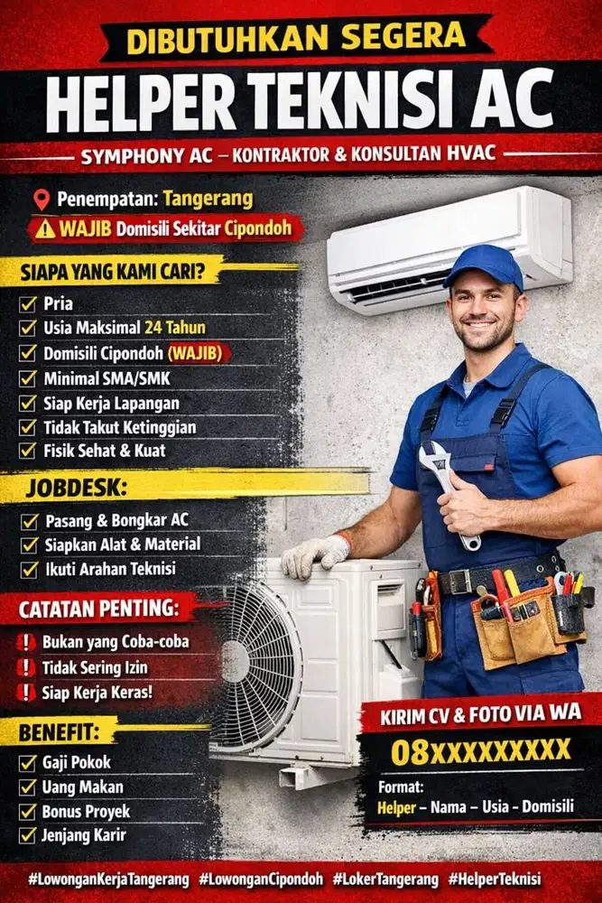 LOWONGAN KERJA HELPER TEKNISI AC