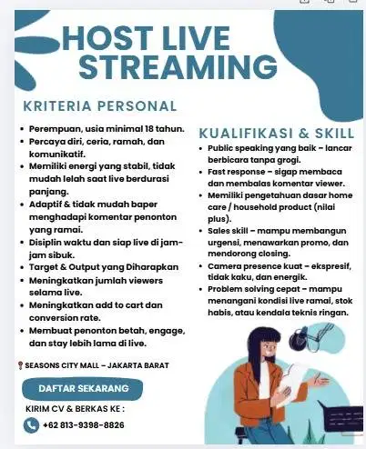 Live Host & Talent Live Commerce – Jakarta Barat , Seasons City Mall