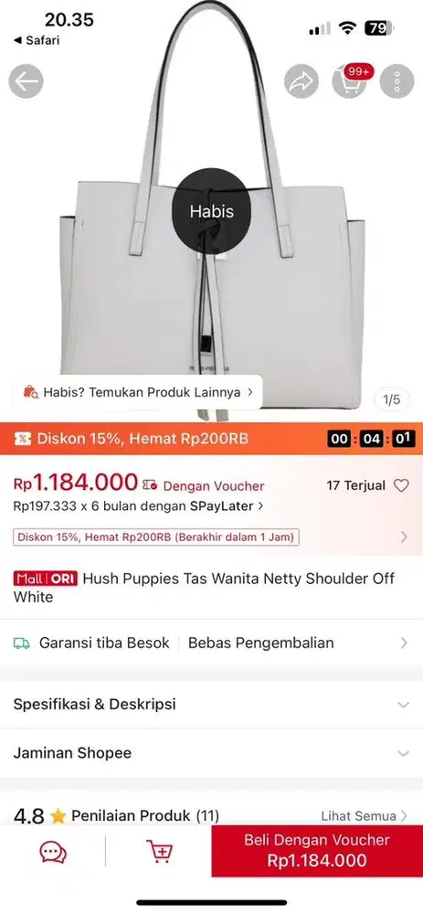 Hush puppies netty shoulder bag putih white