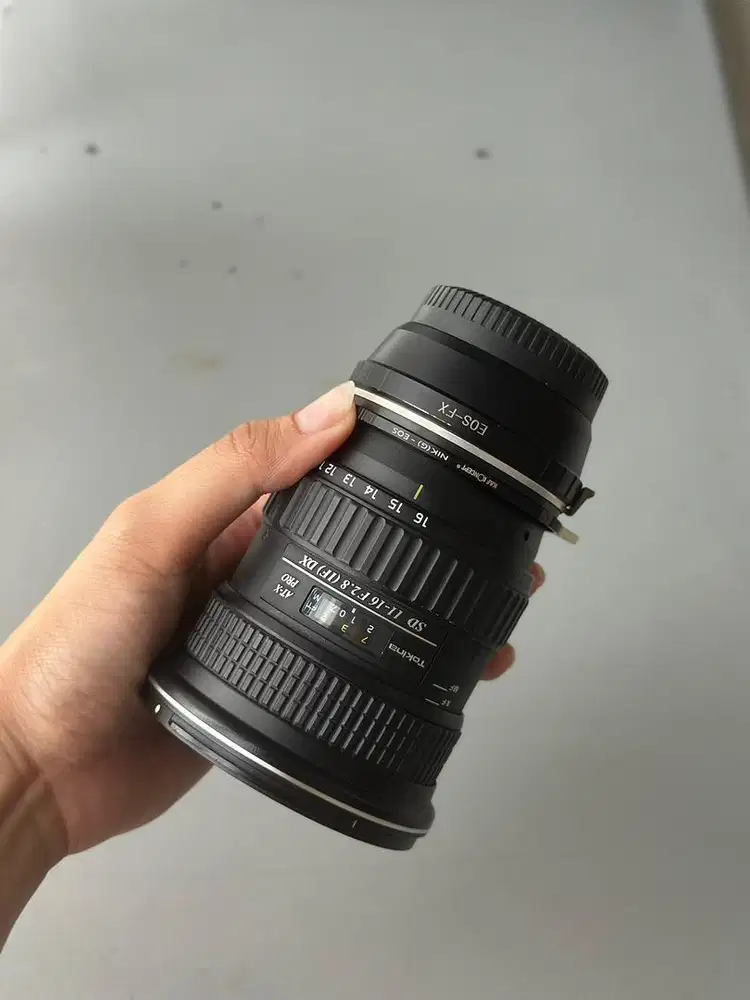 Lensa Tokina 11-16 F/2.8 IF DX + adaptor to EOS to FX (Mount fujifilm)
