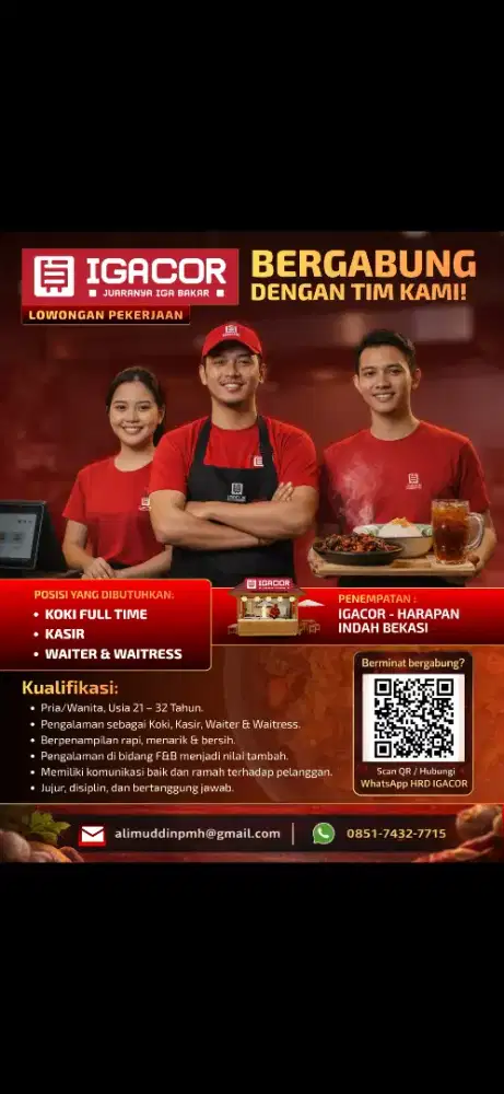 Lowongan Kerja Kasir & Helper Cook – Igacor Harapan Indah Bekasi