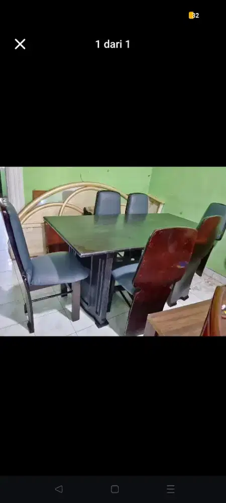 meja makan siap pakai diplitur lg, meja dilngkapi kaca