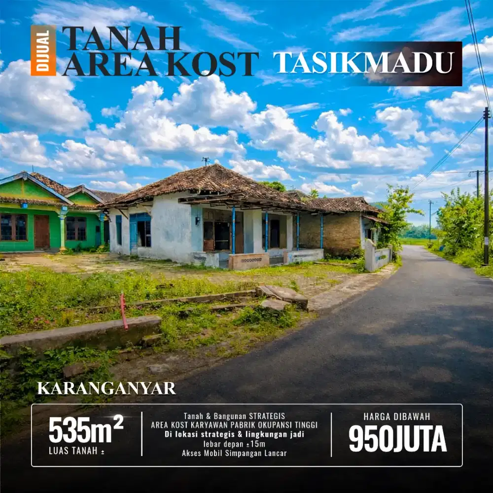 DIJUAL Tanah Area Kost Buran Jaten Tasik Madu Palur Karanganyar