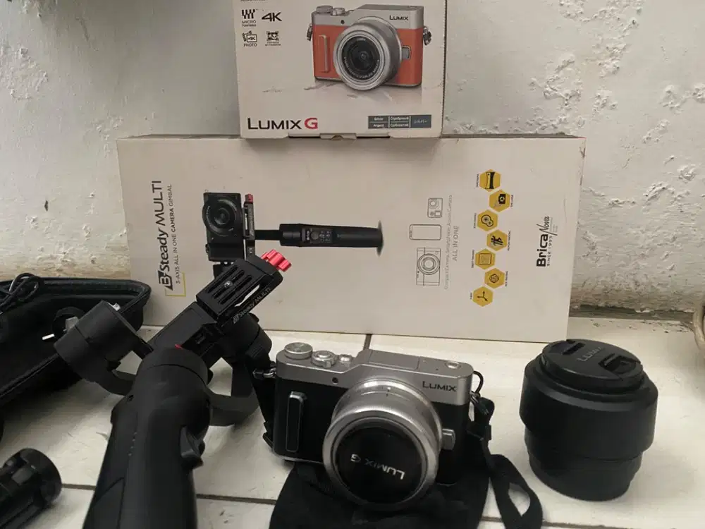 Mirroles Lumix gf10 + lensa fix lumix 25mm + gimbal