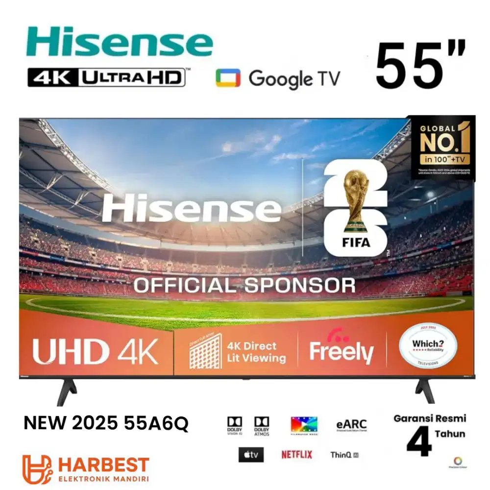 Hisense 55 inch Google TV UHD 4K 55A6Q - HDR10 - Dolby Audio Vida OS