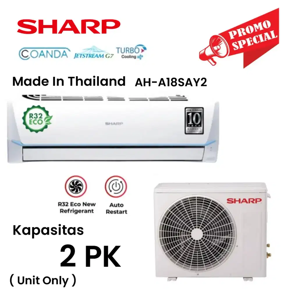 SHARP AC Split 2 PK Thailand AH-A18SAY2 R32JetstreamAirflow  UNIT ONLY