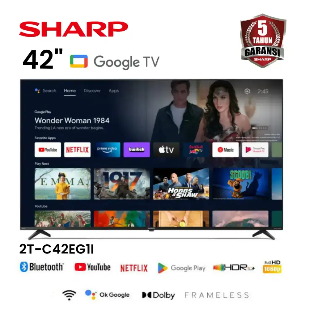 LED TV SHARP 42 Inch Google TV 2T-C42EG1I Digital Dolby Bluetooth HDR