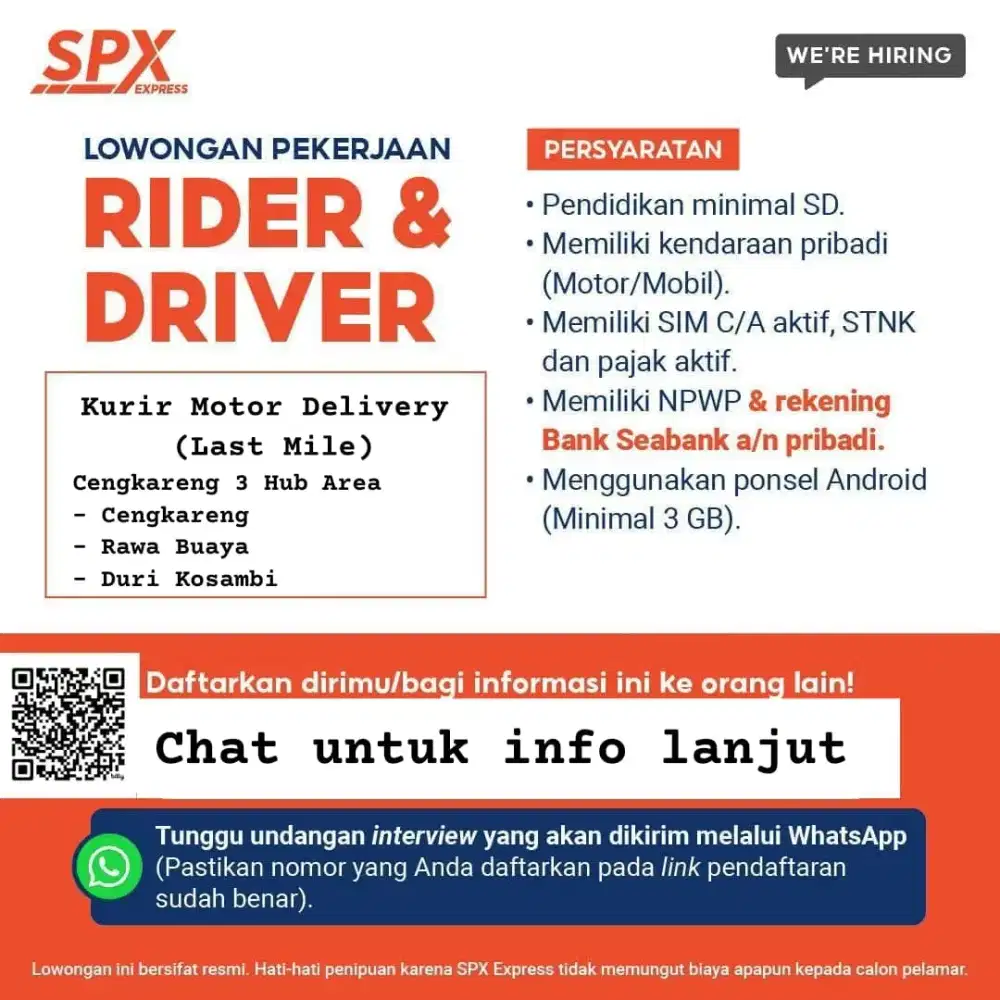 LOWONGAN KURIR DELIVERY SPX EXPRESS AREA JAKARTA BARAT!!!