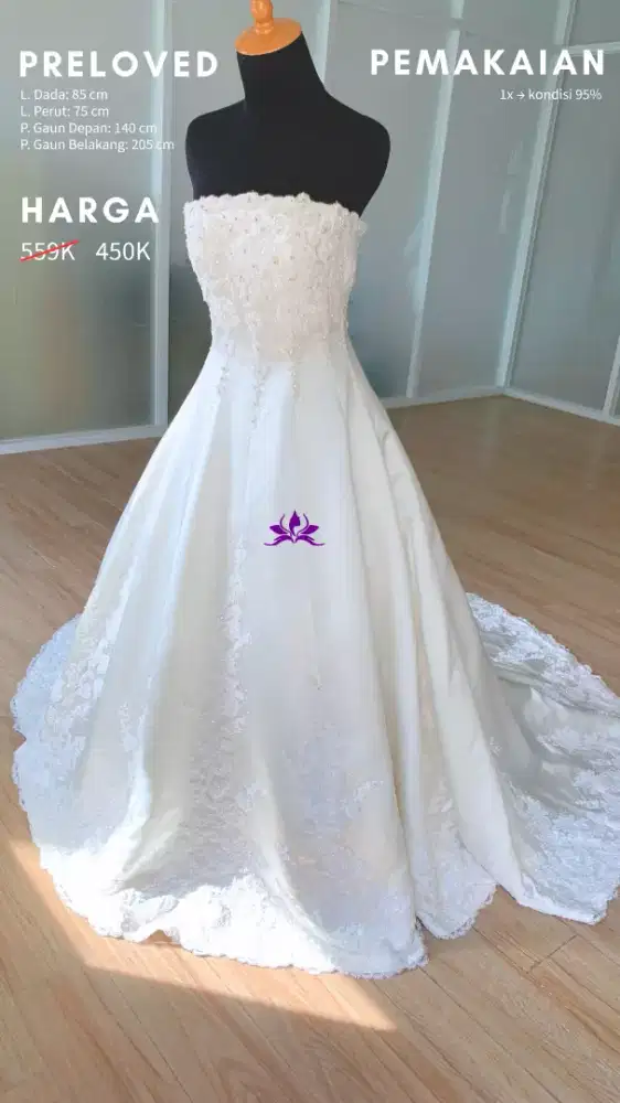 Preloved Gaun Wedding Strapless Mewah