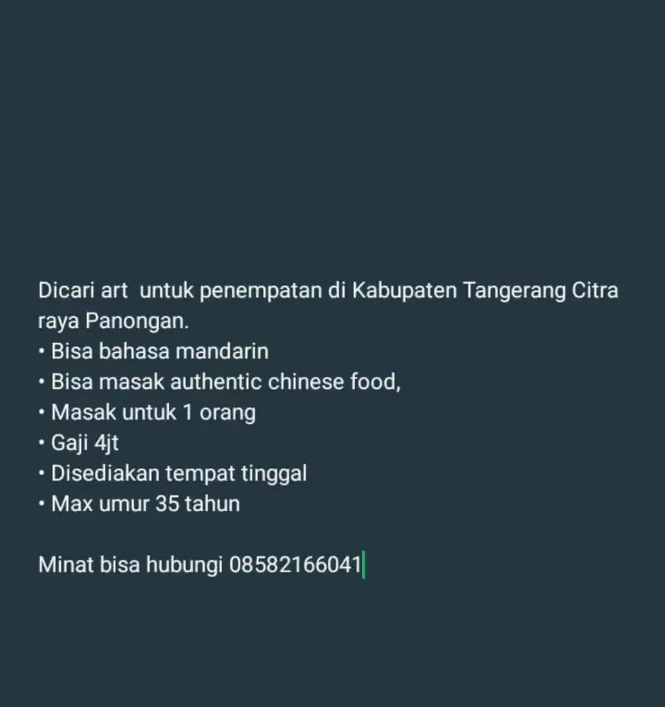 DIBUTUHKAN ART MANDARIN