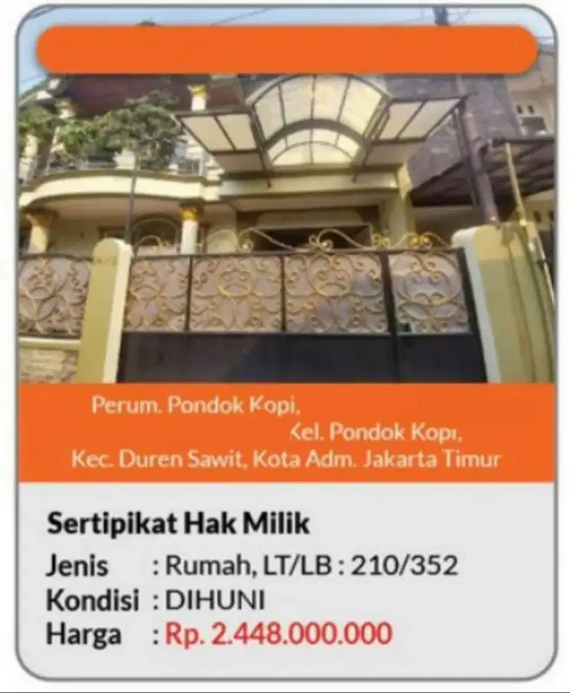 Dijual Rumah Pondok Kopi Duren Sawit
