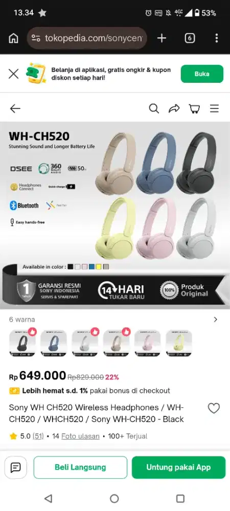 Sony WH-CH520 promo khusus